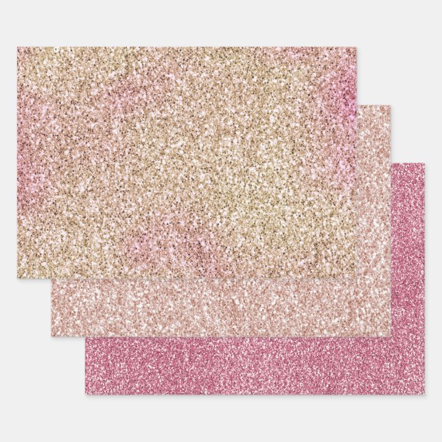 Pink Gold Glitter Wrapping Paper Sheets (Set)