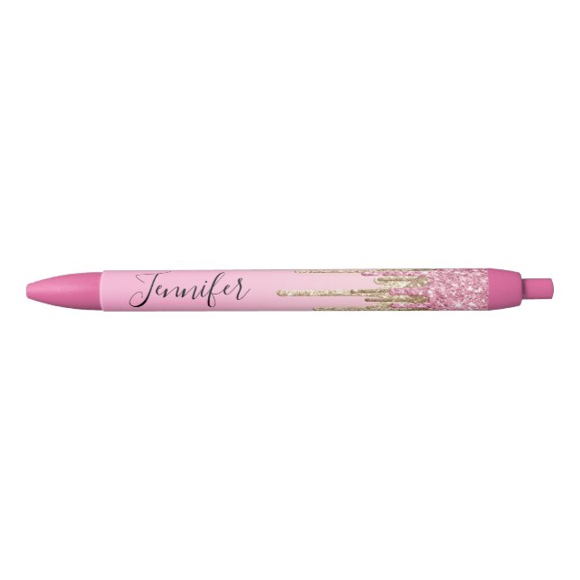 pink gold glitters personalized name trendy pen (Front)
