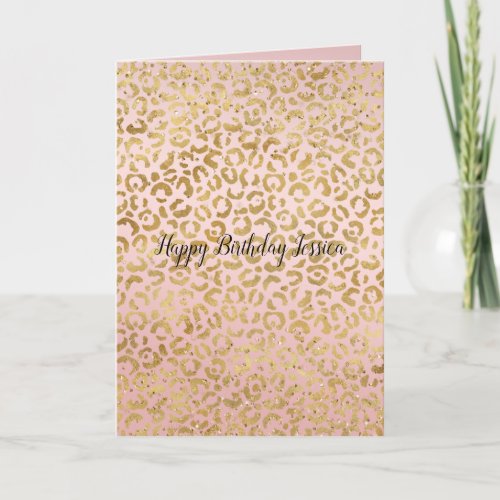 Pink Gold Glitz Sparkle Leopard Print    Card