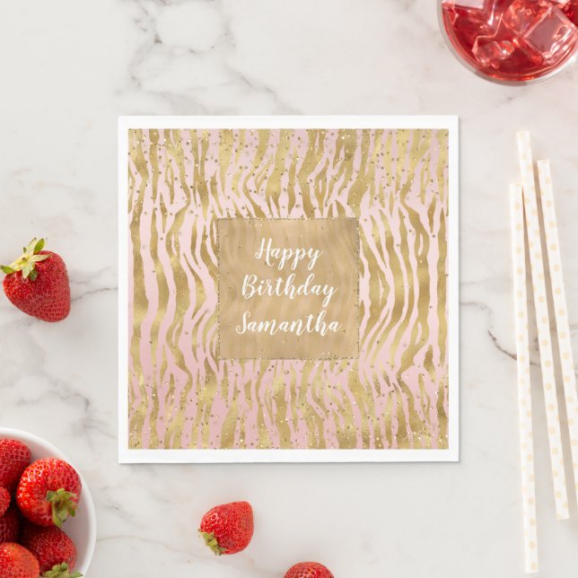 Pink Gold Glitz Sparkle Zebra Print      Napkins (Insitu)