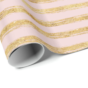 Pink Gold Glitz Stripes Wrapping Paper