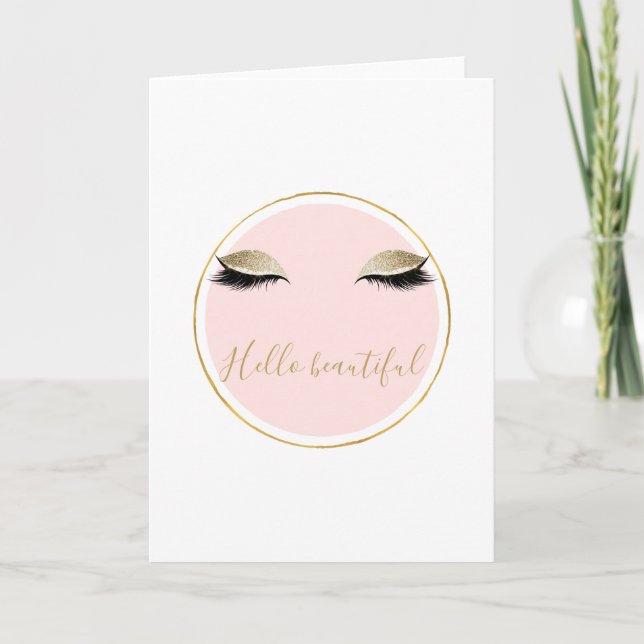 Pink Gold Glitzy Black Eyelashes Card (Front)
