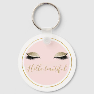 Pink Gold Glitzy Black Eyelashes Keychain