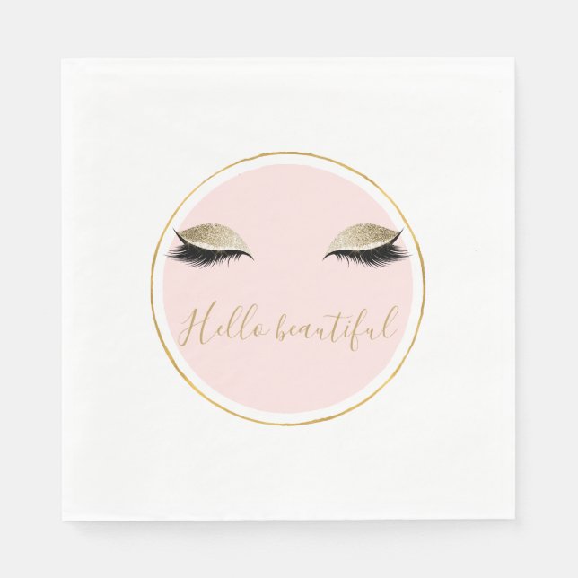 Pink Gold Glitzy Black Eyelashes Napkins (Front)