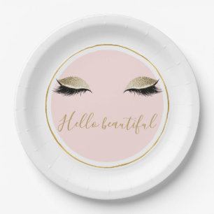 Pink Gold Glitzy Black Eyelashes Paper Plates