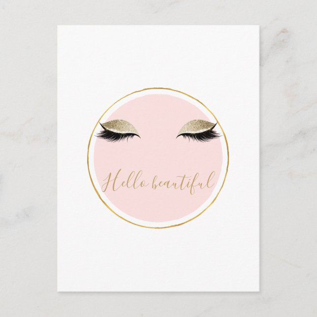 Pink Gold Glitzy Black Eyelashes Postcard (Front)