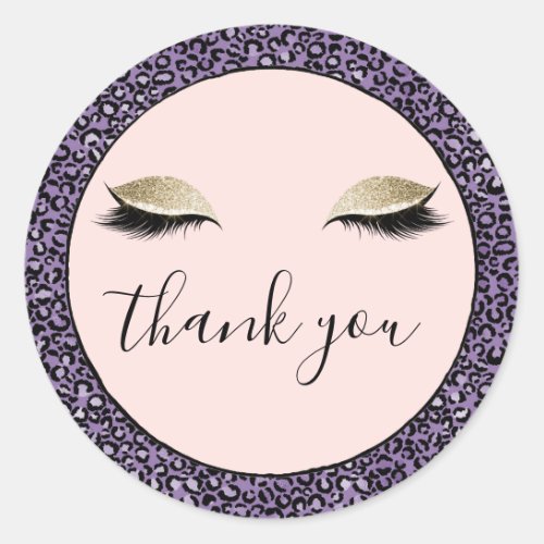 Pink Gold Glitzy Black Eyelashes Purple Leopard Classic Round Sticker