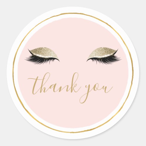 Pink Gold Glitzy Black Eyelashes Thank you Classic Round Sticker