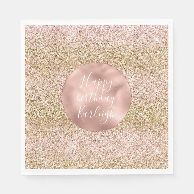 Pink Gold Glitzy Girly Sparkle Glitter Ombre Napkins (Front)