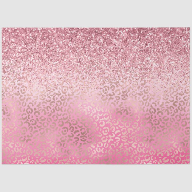 Pink Gold Glitzy Glitter Ombre Leopard Print Tissue Paper (Front)