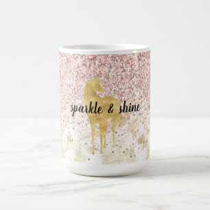Pink Gold Glitzy Glitter Unicorn Coffee Mug