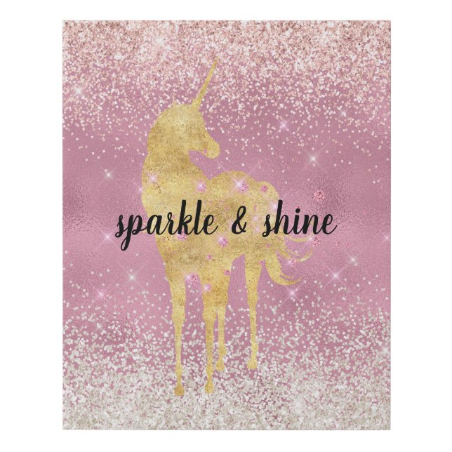 Pink Gold Glitzy Glitter Unicorn Faux Canvas Print (Front)