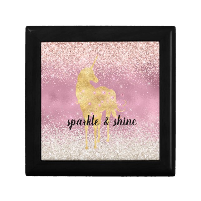 Pink Gold Glitzy Glitter Unicorn Gift Box (Front)