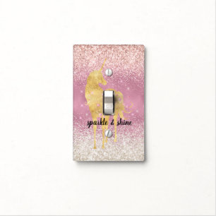 Pink Gold Glitzy Glitter Unicorn Light Switch Cover
