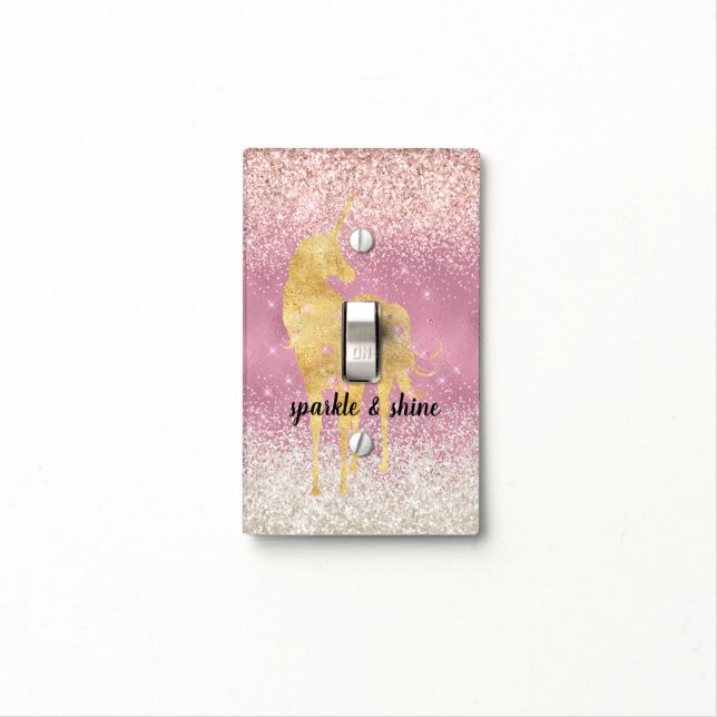 Pink Gold Glitzy Glitter Unicorn Light Switch Cover (In Situ)