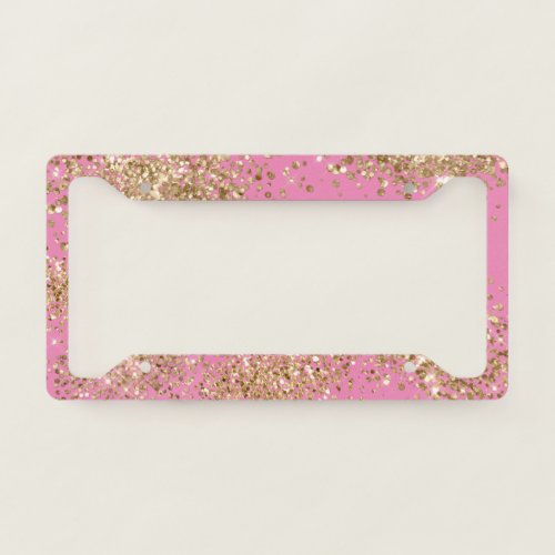 Pink Gold Glitzy Sparkle Glitter  License Plate Frame