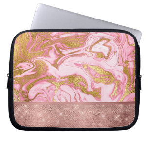 Pink Gold Gold Glitter and Sparkle Marble Laptop Sleeve