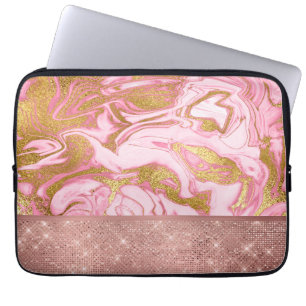 Pink Gold Gold Glitter and Sparkle Marble Laptop Sleeve