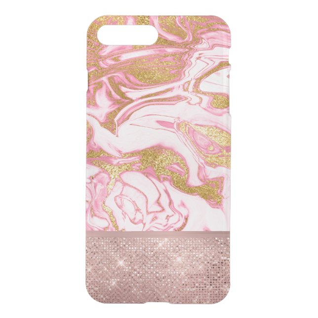 Pink Gold Gold Glitter and Sparkle Marble Uncommon iPhone Case (Back)