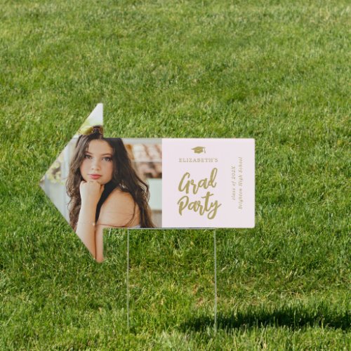 Pink Gold Grad Party Brush Script Photo  Sign