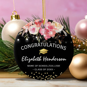 Pink & Gold Graduation Cap Ceramic Ornament