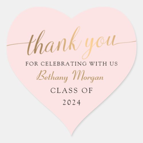 Pink Gold Graduation Party Thank You Heart Sticker
