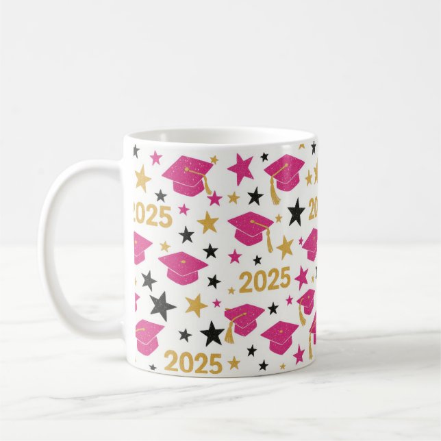 Pink Gold Graduation Pattern Coffee Mug (Left)