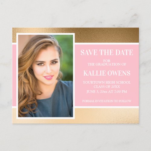 Pink Gold Graduation Save the Date Photo Announcement Postcard