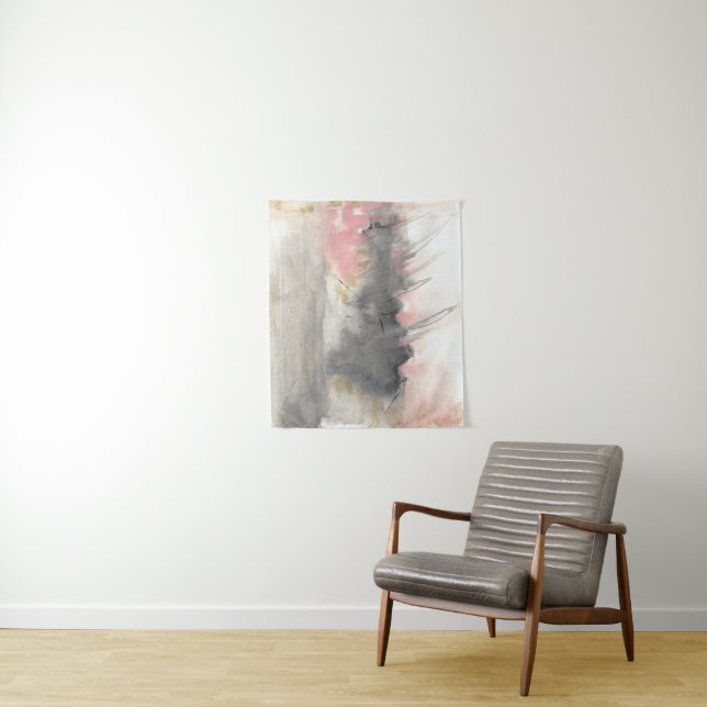 Pink Gold Gray Abstract Modern Painted Art Tapestry (In Situ)