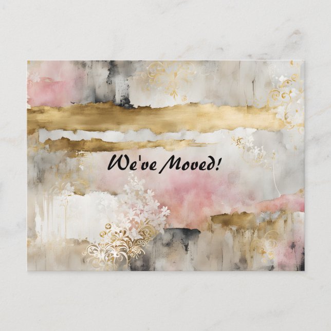 Pink Gold Gray Wabi Sabi New Address Postcard (Front)