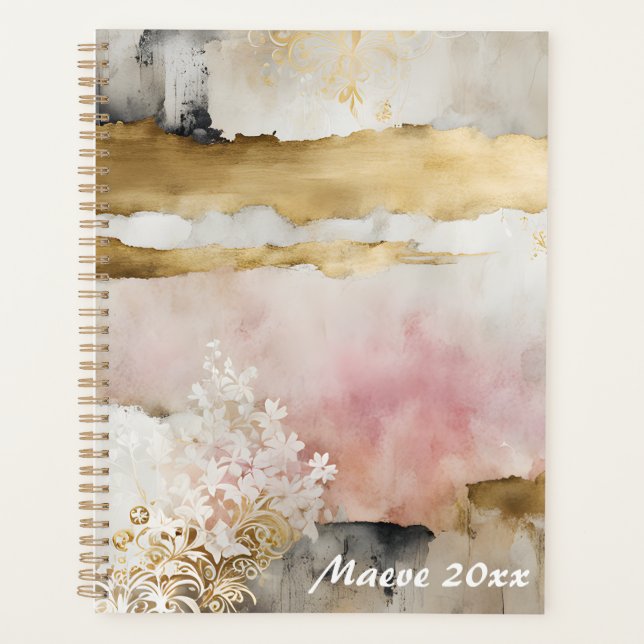 Pink Gold Gray Wabi Sabi Planner (Front)