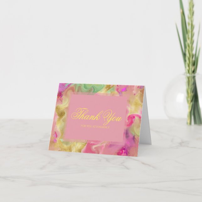 Pink, gold, green marble ink invitations (Front)