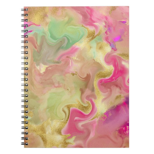 Pink, gold, green marble ink notebook  (Front)