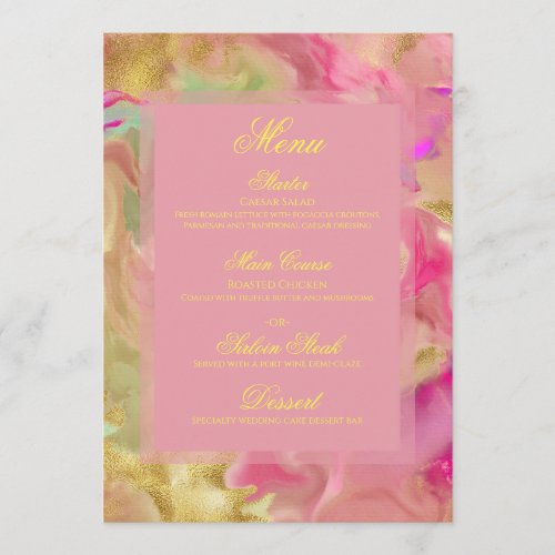 Pink gold green marble ink print menu