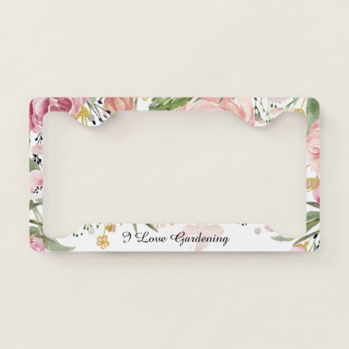 Pink Gold Green Watercolor Florals License Holder License Plate Frame