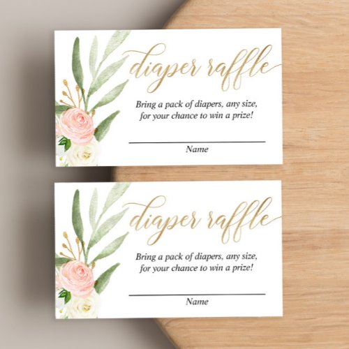 Pink gold greenery baby shower diaper raffle cards