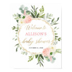 Pink gold greenery baby shower welcome sign