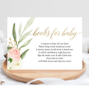 Pink gold greenery book request books for baby enc enclosure card