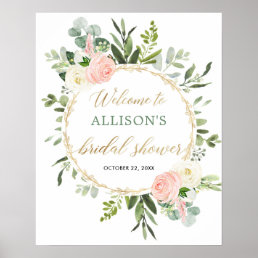 Pink gold greenery bridal shower welcome sign