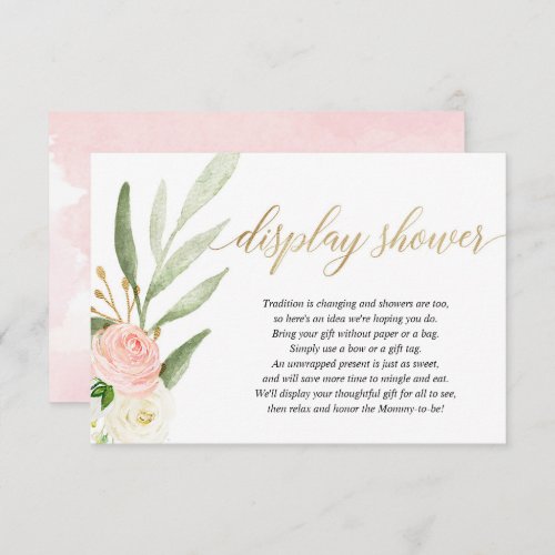Pink gold greenery display shower girl baby shower enclosure card