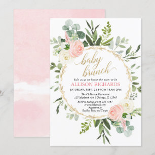 Pink gold greenery elegant girl baby brunch invitation