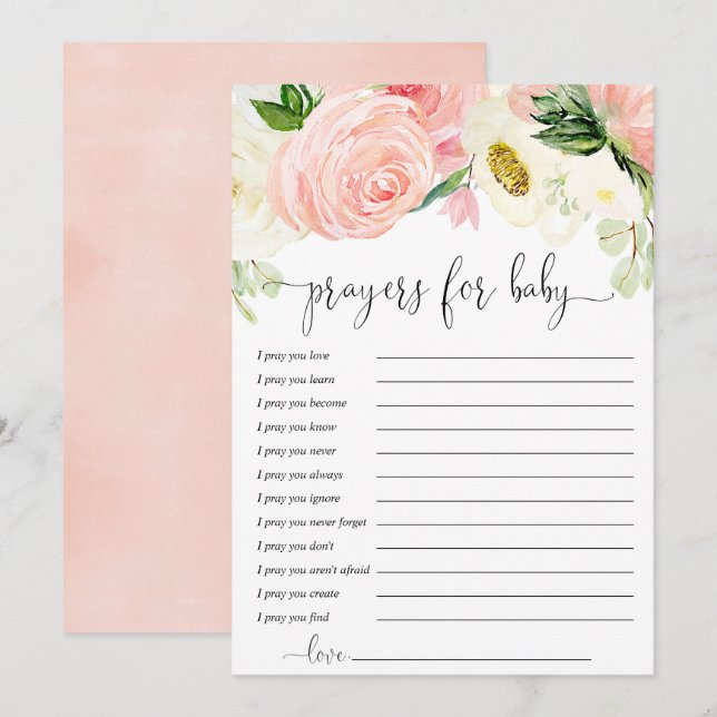 Pink gold greenery floral Prayers for Baby Card (Front/Back)