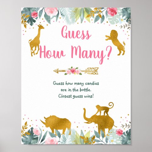 Pink Gold Greenery Safari Guess How Many Game Sign