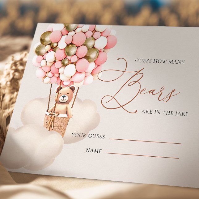 Pink Gold Guess How Many Bears Balloons Tickets Enclosure Card (Creator Uploaded)