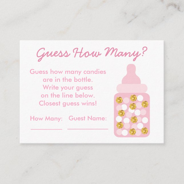 Pink & Gold Guess How Many Game Enclosure Card (Front)
