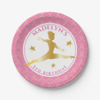 Pink | Gold Gymnast Gymnastics Girl Birthday Party Paper Plate