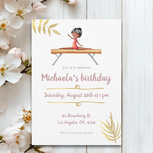 Pink Gold Gymnastics Girl on Beam Birthday Invitation