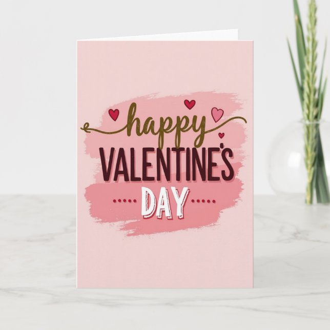 Pink Gold Happy Valentines Day Card (Front)