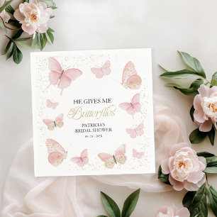 Pink Gold He Gives Me Butterflies Bridal Shower  Napkins