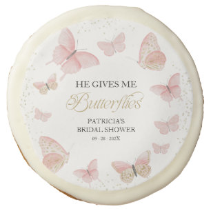 Pink Gold He Gives Me Butterflies Sugar Cookie